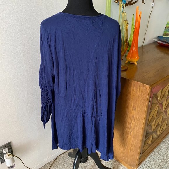 Drapey Deep purple-Blue Soft Jersey oversized top Ruched drawstring sleeves - Picture 5 of 11